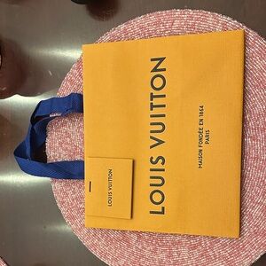 Louis Vuitton Vibrant Orange gift Tote with Blue Handles